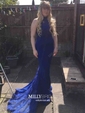 Mermaid High Neck Jersey Prom Dresses With Appliques