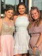 A-line V-neck Floor-length Backless Chiffon Prom Dresses With Beading