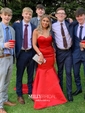 Red Mermaid Strapless Satin Ruffle Tiered Prom Dresses