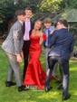Red Mermaid Strapless Satin Ruffle Tiered Prom Dresses