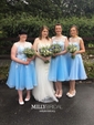Beautiful Scoop Neck Tulle Appliques Lace Tea-length Bridesmaid Dress