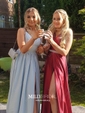 A-line Floor-length Halter Silk-like Satin Split Front Prom Dresses