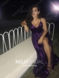 Royal Blue A-line V-neck Satin Prom Dresses With Ruched