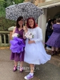 Ball Gown/Princess Scoop Neck Lace Organza Tea-length Wedding Dresses With Bow