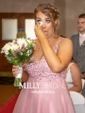 Ball Gown V-neck Floor-length Tulle Prom Dresses With Appliques