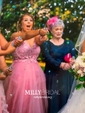 Ball Gown V-neck Floor-length Tulle Prom Dresses With Appliques