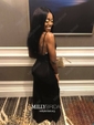 Sheath/Column V-neck Floor-length Jersey Prom Dresses With Appliques