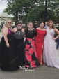 A-line V-neck Lace Court Train Lace Prom Dresses