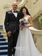 A-line V-neck Chiffon Tulle Sweep Train Appliques Lace Wedding Dresses