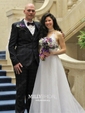 A-line V-neck Tulle Sweep Train Wedding Dresses With Appliques Lace