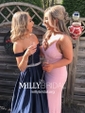 Sheath/Column V-neck Floor-length Jersey Prom Dresses With Appliques
