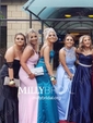 Sheath/Column V-neck Floor-length Jersey Prom Dresses With Appliques