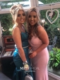 Sheath/Column V-neck Floor-length Jersey Prom Dresses With Appliques