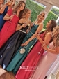 A-line Floor-length Halter Silk-like Satin Split Front Prom Dresses