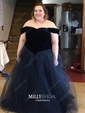 Ball Gown Off-the-shoulder Tulle Velvet Modest Prom Dresses