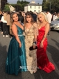 Sheath/Column V-neck Backless Floor-length Satin Prom Dresses