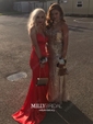 Sheath/Column V-neck Backless Floor-length Satin Prom Dresses