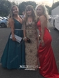 Sheath/Column V-neck Backless Floor-length Satin Prom Dresses