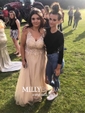 Ball Gown V-neck Floor-length Tulle Prom Dresses With Appliques
