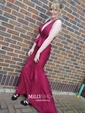 Burgundy Mermaid V-neck Satin Cut Out Prom Dresses