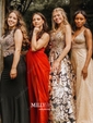 Black A-line V-neck Floor-length Tulle Prom Dresses With Split