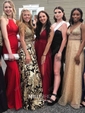 Black A-line V-neck Floor-length Tulle Prom Dresses With Split