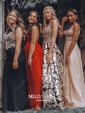 Black A-line V-neck Floor-length Tulle Prom Dresses With Split