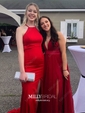Black A-line V-neck Floor-length Tulle Prom Dresses With Split
