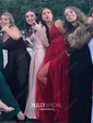Black A-line V-neck Floor-length Tulle Prom Dresses With Split