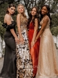 Black A-line V-neck Floor-length Tulle Prom Dresses With Split