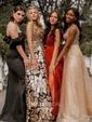 A-line Floor-length V-neck Tulle Split Front Prom Dresses