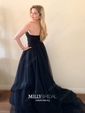 Princess Strapless Tulle Ruffle Prom Dresses With Ruched