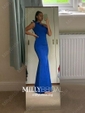 Mermaid One Shoulder Satin Modest Prom Dresses With Ruffle