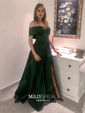 Ball Gown Off-the-shoulder Satin Modest Prom Dresses With Ruched