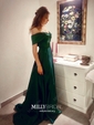 Ball Gown/Princess Sweep Train Off-the-shoulder Satin Split Front Prom Dresses