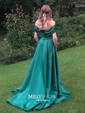 Ball Gown Off-the-shoulder Satin Modest Prom Dresses With Ruched
