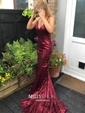 Trumpet/Mermaid Sweep Train V-neck Sequined Prom Dresses