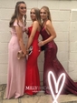 Mermaid V-neck Backless Sparkly Sequin Prom Dresses