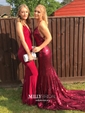 Trumpet/Mermaid Sweep Train V-neck Sequined Prom Dresses