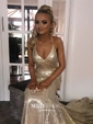 Mermaid V-neck Backless Sparkly Sequin Prom Dresses