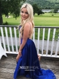 A-line Scoop Neck Satin Prom Dresses With Ruched
