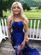 A-line Scoop Neck Satin Prom Dresses With Ruched