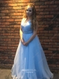 Princess Halter Organza Sweep Train Beading Prom Dresses