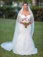Trumpet/Mermaid V-neck Lace Tulle Court Train Appliques Lace Graceful Wedding Dresses