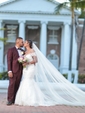 Trumpet/Mermaid V-neck Lace Tulle Court Train Appliques Lace Graceful Wedding Dresses