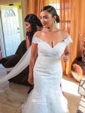 Trumpet/Mermaid Off-the-shoulder Lace Tulle Court Train Wedding Dresses With Appliques Lace