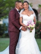 Trumpet/Mermaid V-neck Lace Tulle Court Train Appliques Lace Graceful Wedding Dresses