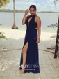 A-line V-neck Chiffon Cut Out Prom Dresses With Appliques