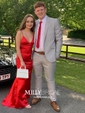 Sheath/Column V-neck Backless Floor-length Satin Prom Dresses