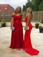Trumpet/Mermaid Off-the-shoulder Jersey Sweep Train Appliques Lace Prom Dresses